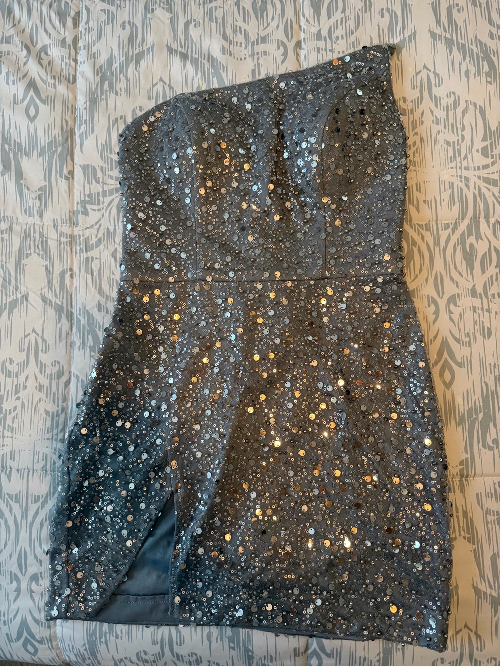 Cinderella Divine Corset Strapless Sequin Mini Dress in Charcoal Silver